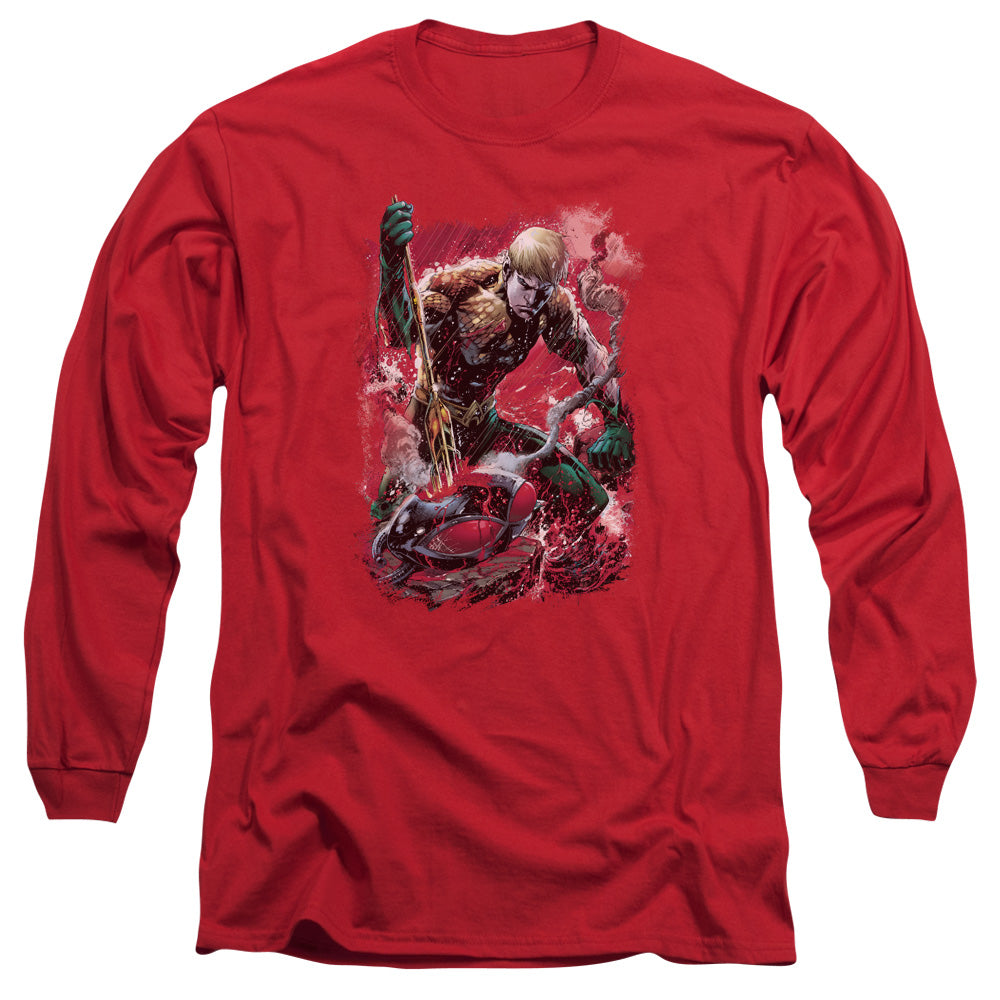 AN OFFCIALLY LICENSED JLA FINISHED MEN'S LONG SLEEVE T-SHIRT RED