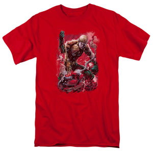 AN OFFCIALLY LICENSED JLA FINISHED MEN'S REGULAR FIT T-SHIRT RED