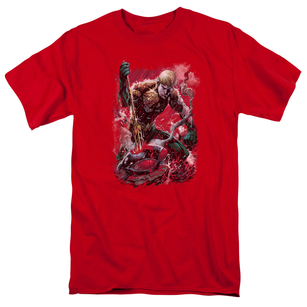 AN OFFCIALLY LICENSED JLA FINISHED MEN'S REGULAR FIT T-SHIRT RED