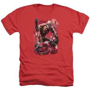 AN OFFCIALLY LICENSED JLA FINISHED MEN'S HEATHER T-SHIRT RED