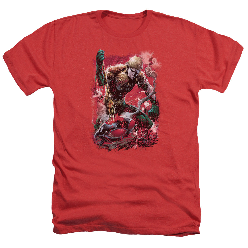 AN OFFCIALLY LICENSED JLA FINISHED MEN'S HEATHER T-SHIRT RED