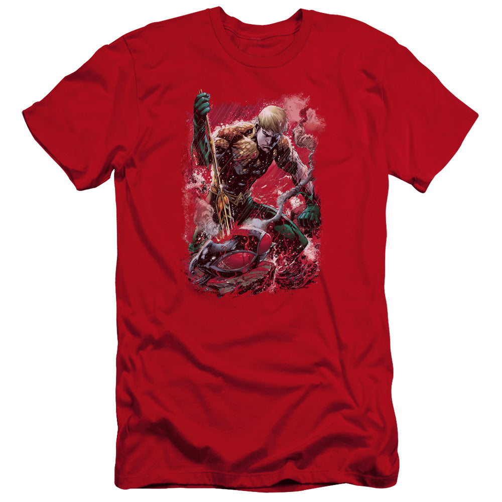 AN OFFCIALLY LICENSED JLA FINISHED MEN'S PREMIUM SLIM FIT T-SHIRT RED