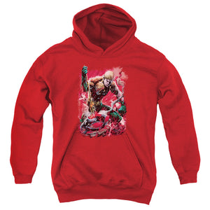 AN OFFCIALLY LICENSED JLA FINISHED YOUTH HOODIE RED