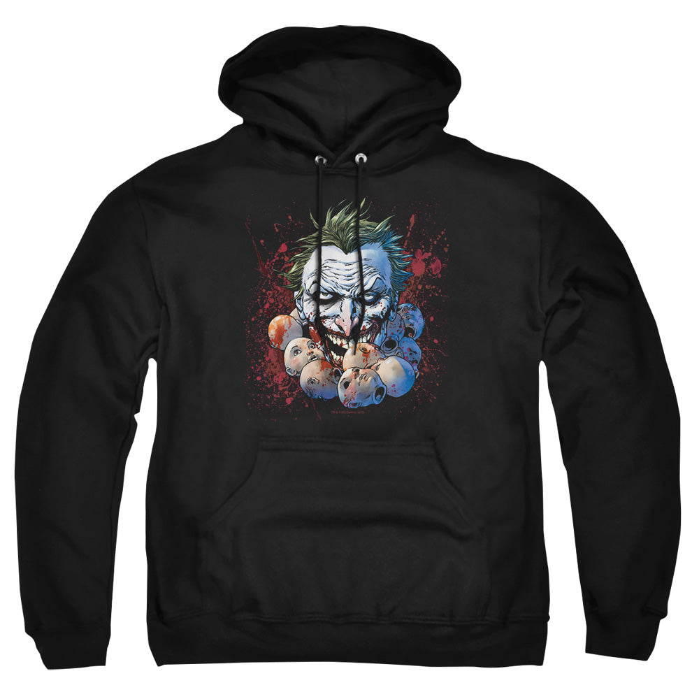 AN OFFCIALLY LICENSED JLA DOLL HEADS ADULT UNISEX PULLOVER HOODIE BLACK