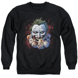 AN OFFCIALLY LICENSED JLA DOLL HEADS ADULT UNISEX CREWNECK SWEATSHIRT BLACK