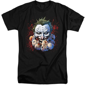AN OFFCIALLY LICENSED JLA DOLL HEADS MEN'S TALL FIT T-SHIRT BLACK