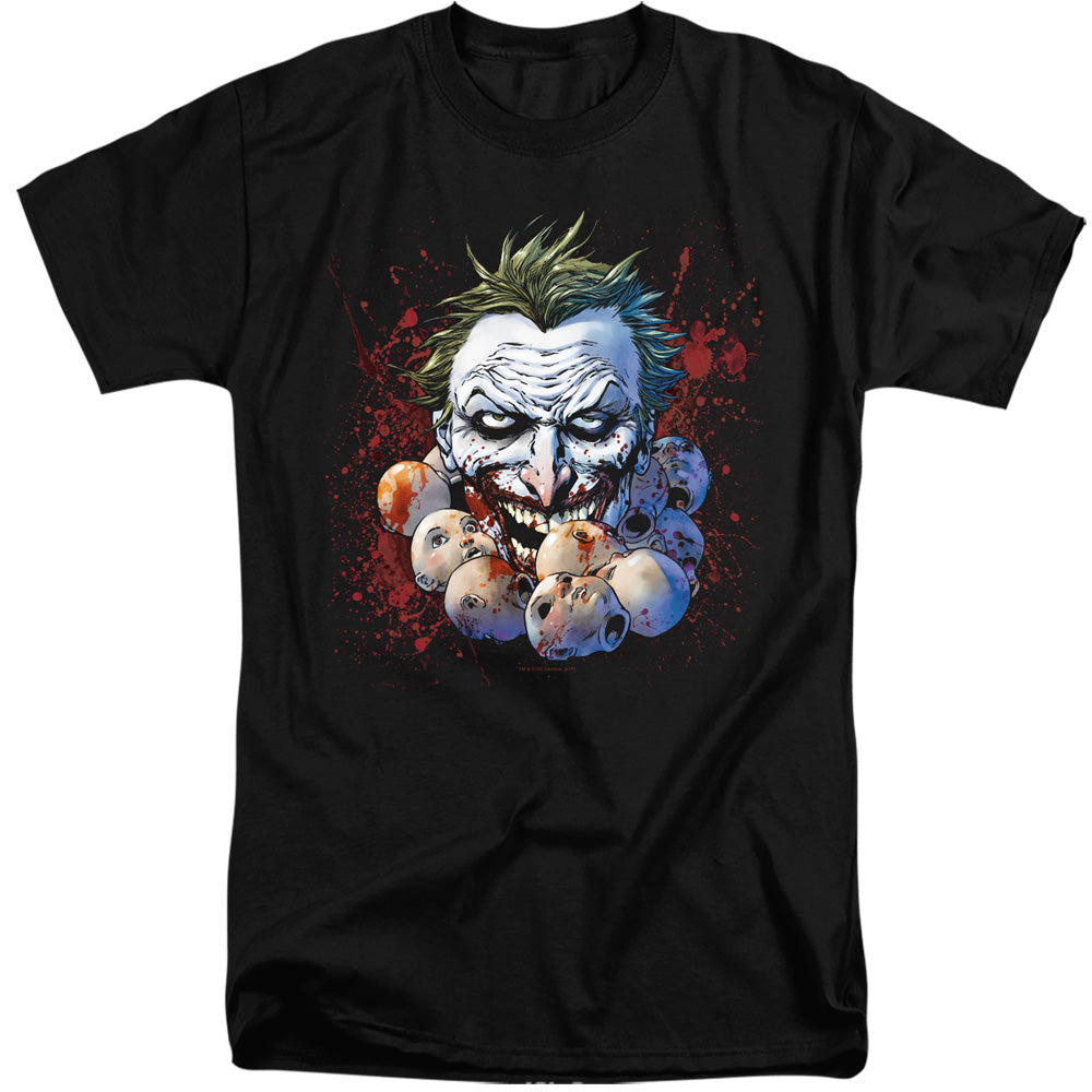 AN OFFCIALLY LICENSED JLA DOLL HEADS MEN'S TALL FIT T-SHIRT BLACK