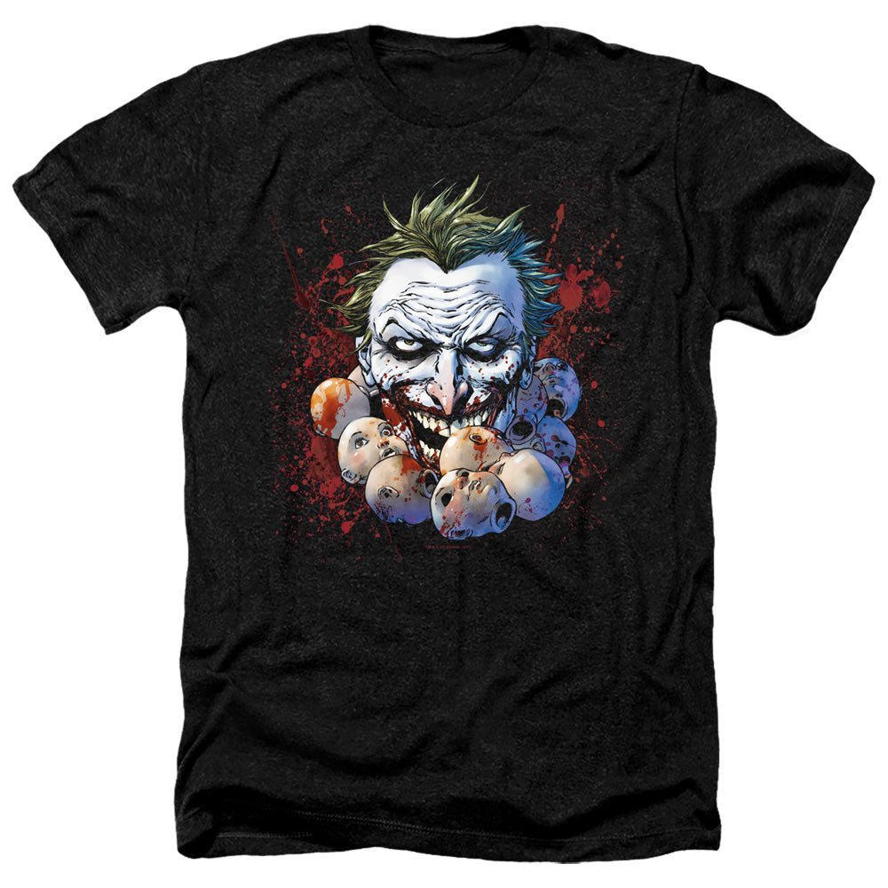 AN OFFCIALLY LICENSED JLA DOLL HEADS MEN'S HEATHER T-SHIRT CHARCOAL