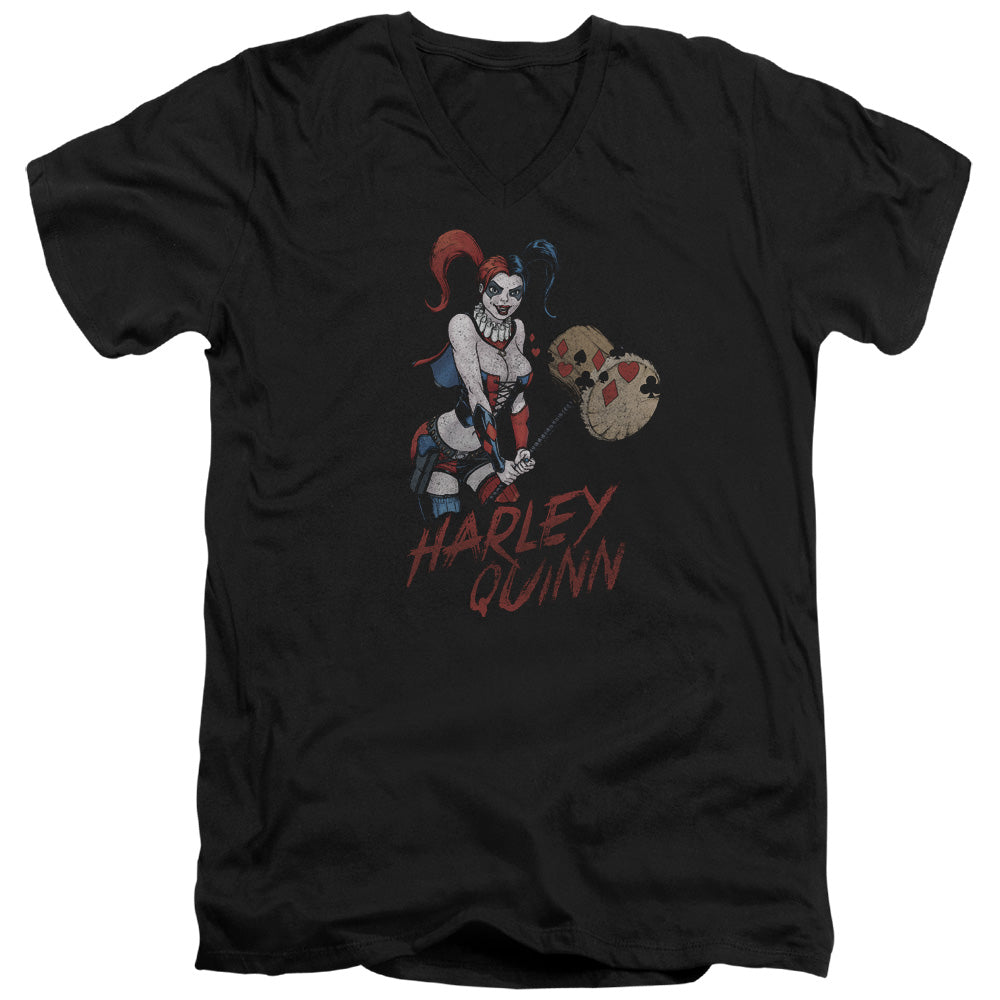 AN OFFCIALLY LICENSED JLA HARLEY HAMMER MEN'S V-NECK T-SHIRT BLACK