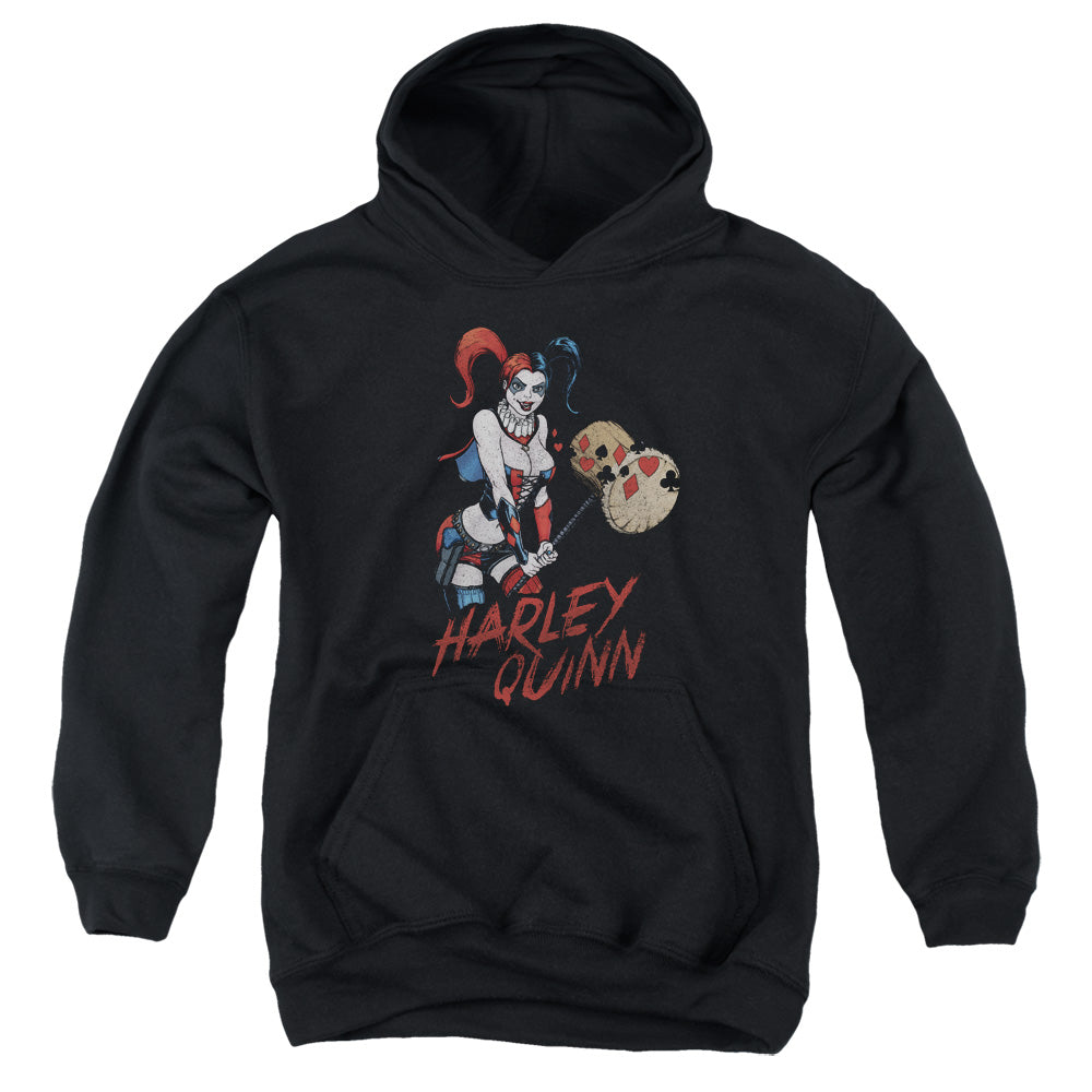 AN OFFCIALLY LICENSED JLA HARLEY HAMMER YOUTH HOODIE BLACK