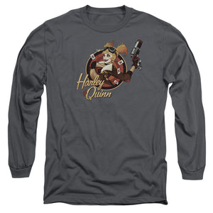 AN OFFCIALLY LICENSED JLA HARLEY BOMBER MEN'S LONG SLEEVE T-SHIRT CHARCOAL