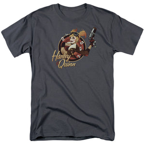 AN OFFCIALLY LICENSED JLA HARLEY BOMBER MEN'S REGULAR FIT T-SHIRT CHARCOAL