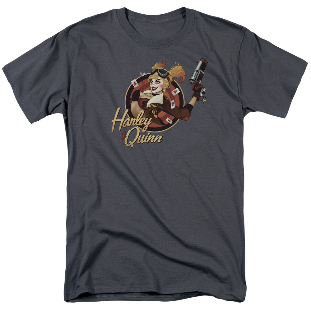 AN OFFCIALLY LICENSED JLA HARLEY BOMBER MEN'S REGULAR FIT T-SHIRT CHARCOAL