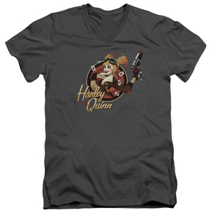 AN OFFCIALLY LICENSED JLA HARLEY BOMBER MEN'S V-NECK T-SHIRT CHARCOAL