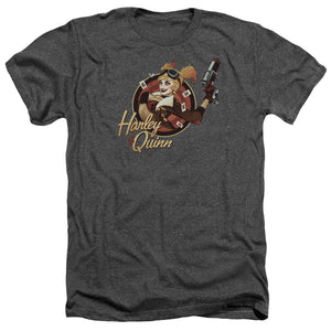 AN OFFCIALLY LICENSED JLA HARLEY BOMBER MEN'S HEATHER T-SHIRT CHARCOAL