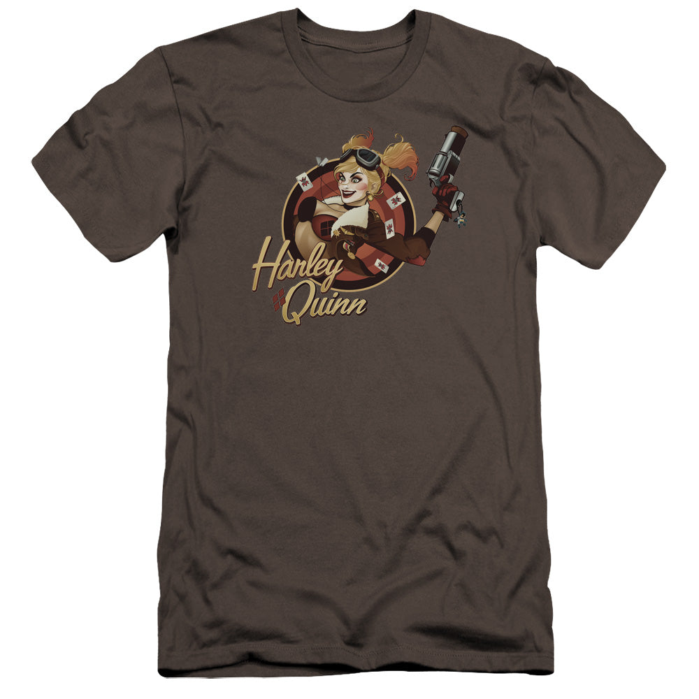 AN OFFCIALLY LICENSED JLA HARLEY BOMBER MEN'S PREMIUM SLIM FIT T-SHIRT CHARCOAL