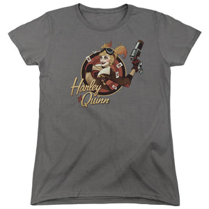 AN OFFCIALLY LICENSED JLA HARLEY BOMBER WOMEN'S REGULAR FIT T-SHIRT CHARCOAL