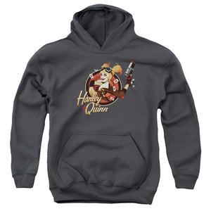 AN OFFCIALLY LICENSED JLA HARLEY BOMBER YOUTH HOODIE CHARCOAL
