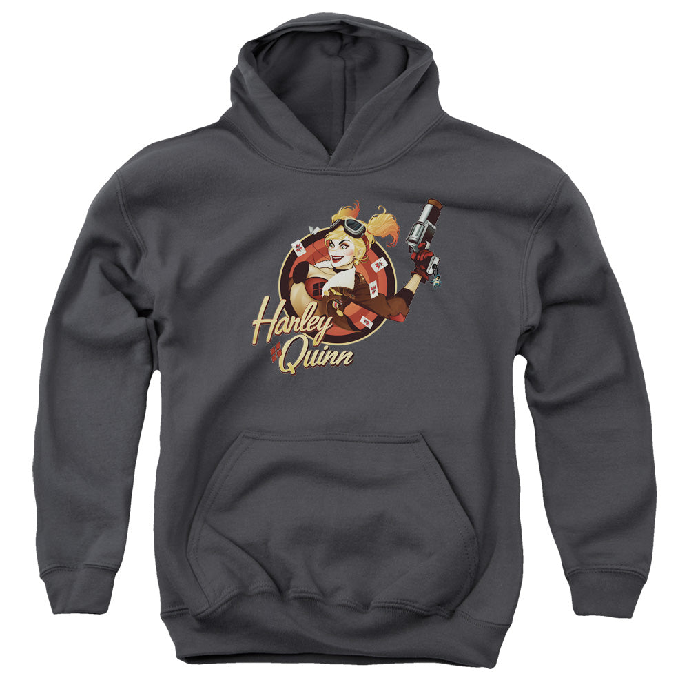 AN OFFCIALLY LICENSED JLA HARLEY BOMBER YOUTH HOODIE CHARCOAL