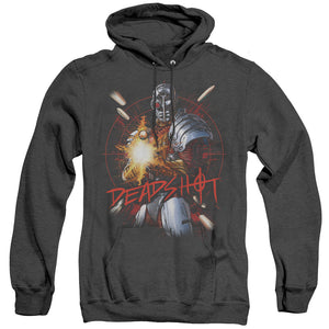 AN OFFCIALLY LICENSED JLA DEADSHOT ADULT UNISEX HEATHER PULLOVER HOODIE BLACK