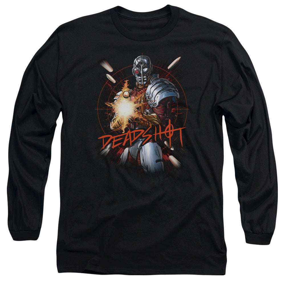 AN OFFCIALLY LICENSED JLA DEADSHOT MEN'S LONG SLEEVE T-SHIRT BLACK