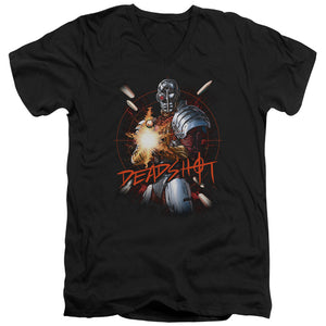 AN OFFCIALLY LICENSED JLA DEADSHOT MEN'S V-NECK T-SHIRT BLACK