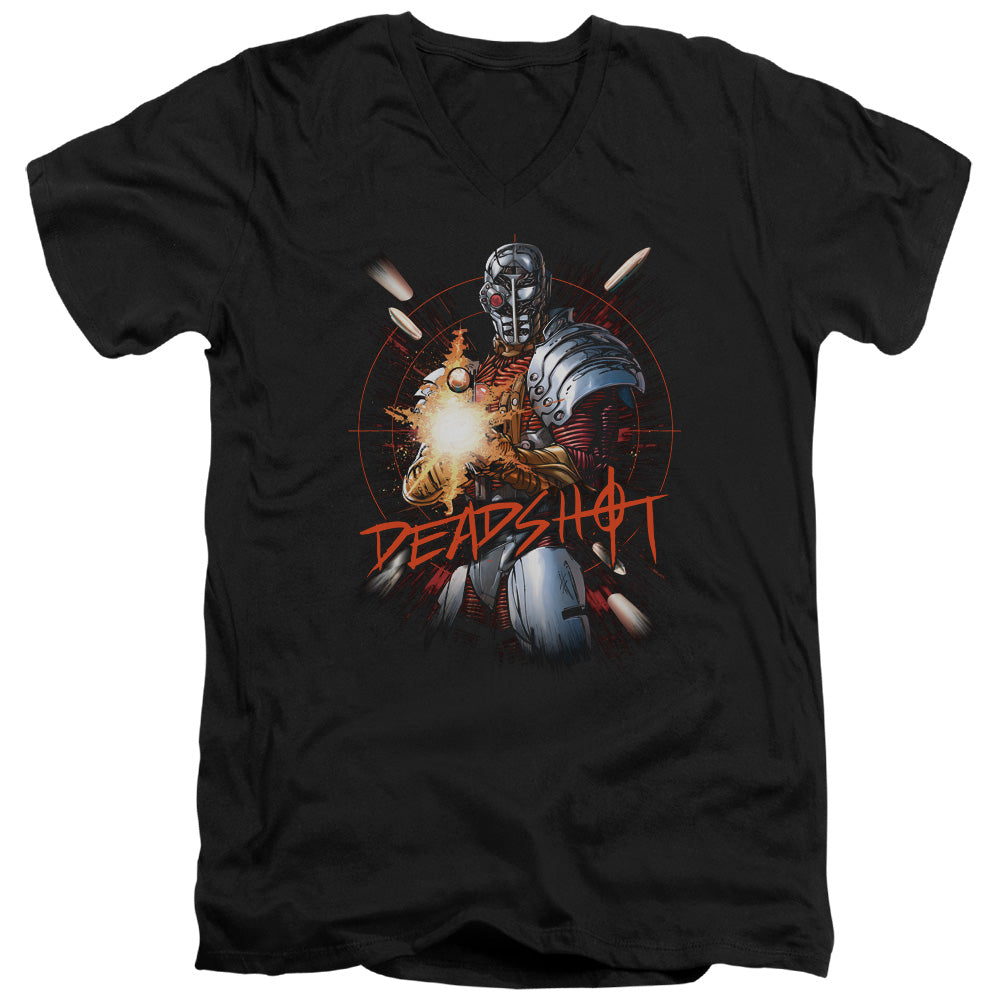 AN OFFCIALLY LICENSED JLA DEADSHOT MEN'S V-NECK T-SHIRT BLACK