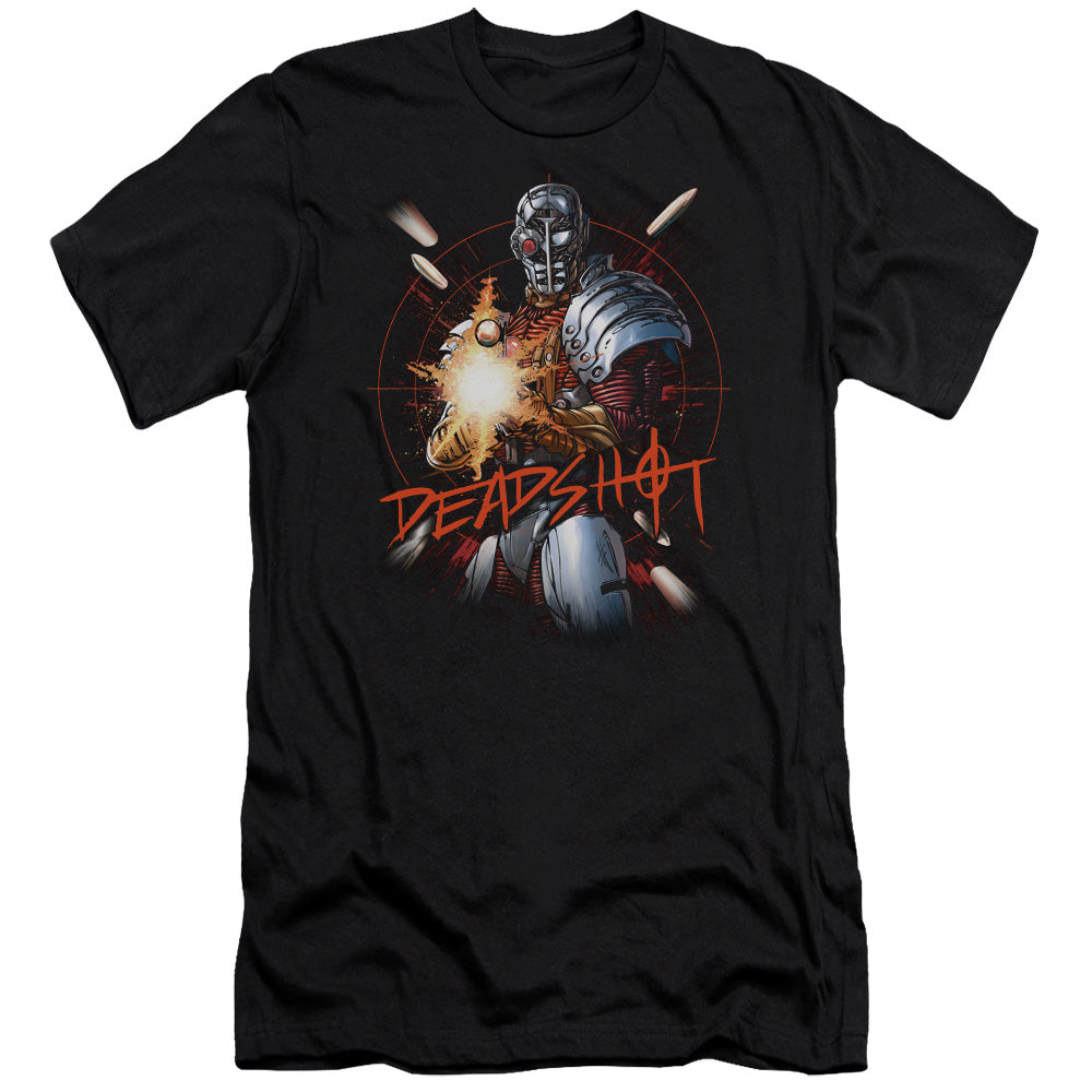 AN OFFCIALLY LICENSED JLA DEADSHOT MEN'S PREMIUM SLIM FIT T-SHIRT BLACK
