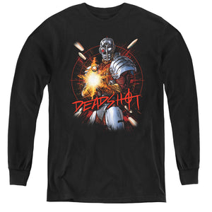 AN OFFCIALLY LICENSED JLA DEADSHOT YOUTH LONG SLEEVE T-SHIRT BLACK