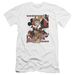 AN OFFCIALLY LICENSED JLA HARLEY BOMBSHETLL MEN'S PREMIUM SLIM FIT T-SHIRT WHITE