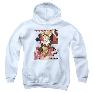 AN OFFCIALLY LICENSED JLA HARLEY BOMBSHETLL YOUTH HOODIE WHITE