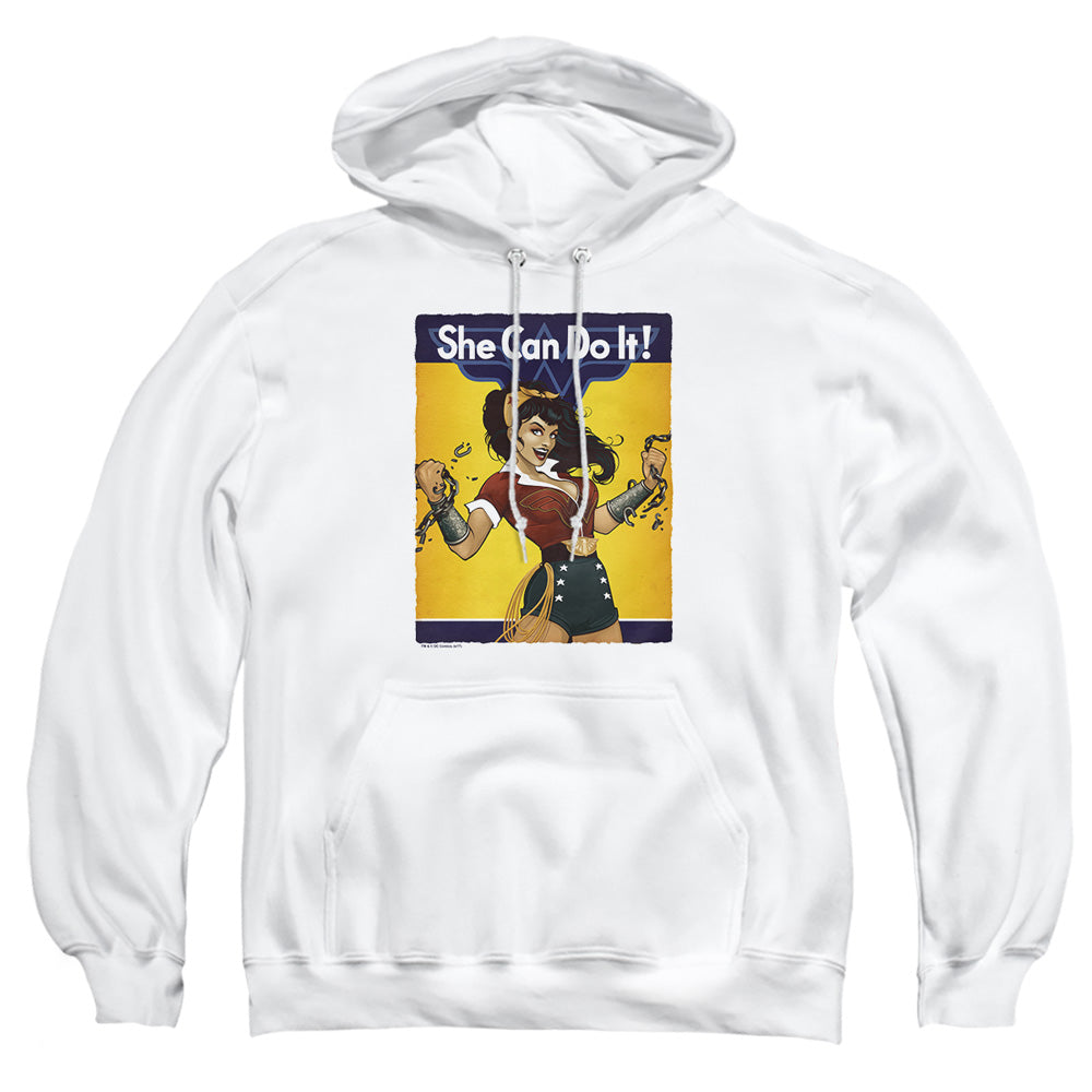 AN OFFCIALLY LICENSED JLA WONDER BOMBSHELL ADULT UNISEX PULLOVER HOODIE WHITE