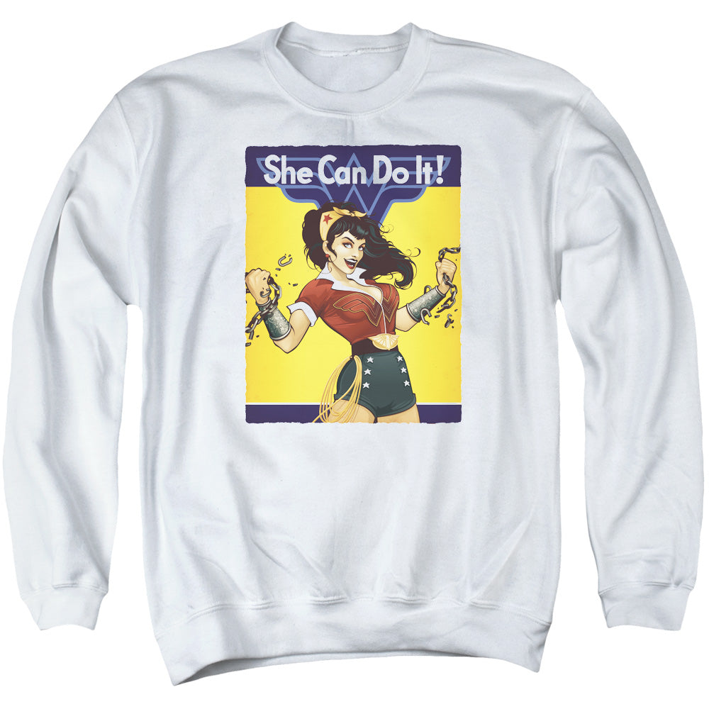 AN OFFCIALLY LICENSED JLA WONDER BOMBSHELL ADULT UNISEX CREWNECK SWEATSHIRT WHITE