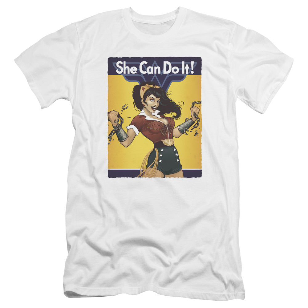AN OFFCIALLY LICENSED JLA WONDER BOMBSHELL MEN'S PREMIUM SLIM FIT T-SHIRT WHITE