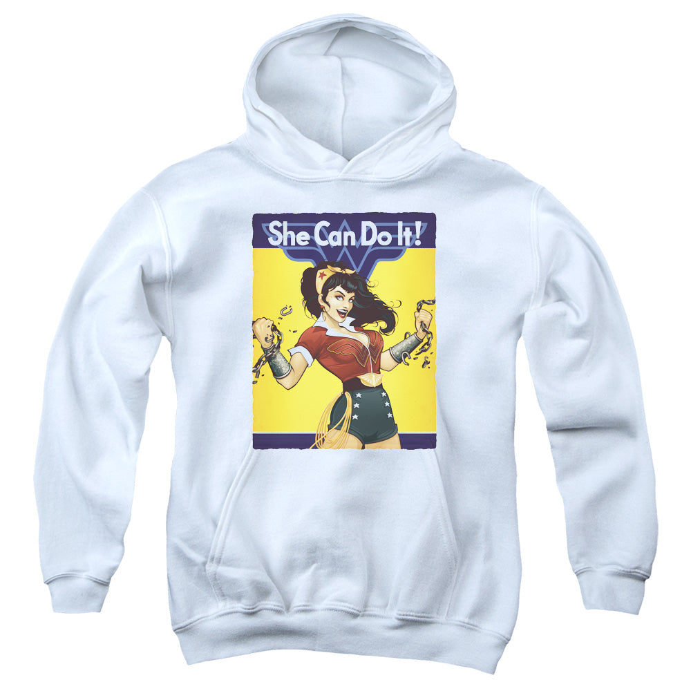 AN OFFCIALLY LICENSED JLA WONDER BOMBSHELL YOUTH HOODIE WHITE