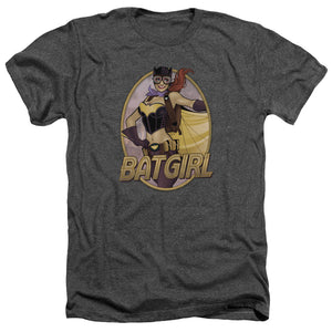 AN OFFCIALLY LICENSED JLA BATGIRL BOMBSHELL MEN'S HEATHER T-SHIRT CHARCOAL