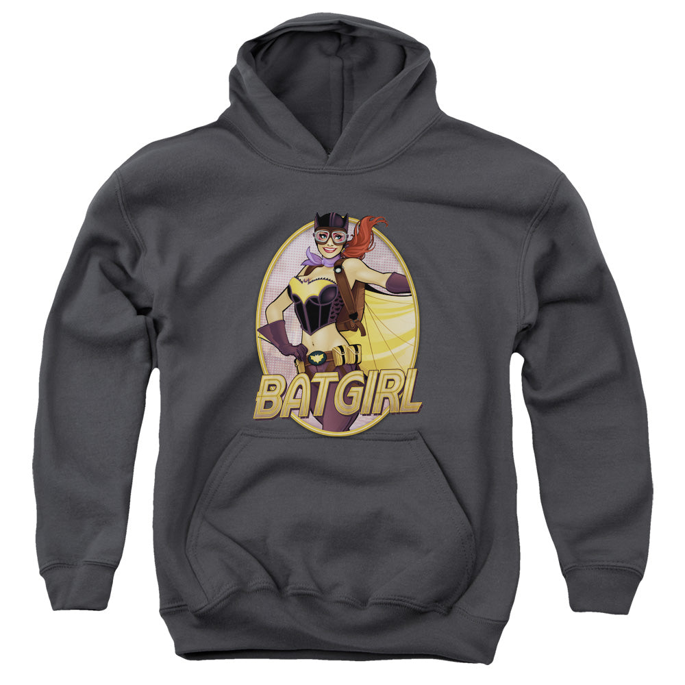 AN OFFCIALLY LICENSED JLA BATGIRL BOMBSHELL YOUTH HOODIE CHARCOAL