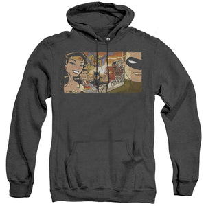 AN OFFCIALLY LICENSED JLA CINEMATIC LEAGUE ADULT UNISEX HEATHER PULLOVER HOODIE BLACK