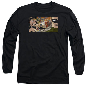 AN OFFCIALLY LICENSED JLA CINEMATIC LEAGUE MEN'S LONG SLEEVE T-SHIRT BLACK