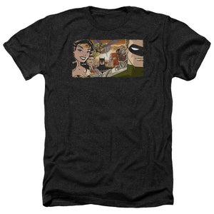 AN OFFCIALLY LICENSED JLA CINEMATIC LEAGUE MEN'S HEATHER T-SHIRT CHARCOAL