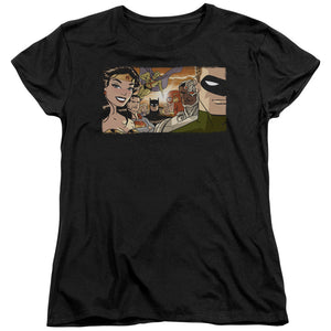 AN OFFCIALLY LICENSED JLA CINEMATIC LEAGUE WOMEN'S REGULAR FIT T-SHIRT BLACK