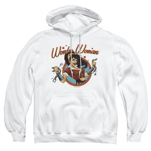 AN OFFCIALLY LICENSED JLA WONDER BREAK ADULT UNISEX PULLOVER HOODIE WHITE