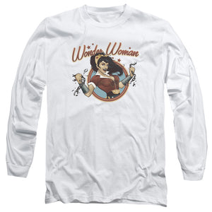 AN OFFCIALLY LICENSED JLA WONDER BREAK MEN'S LONG SLEEVE T-SHIRT WHITE