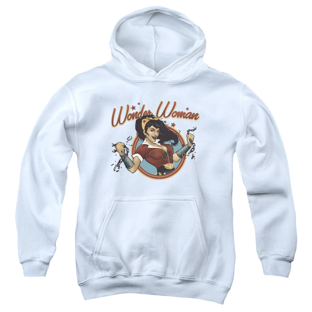 AN OFFCIALLY LICENSED JLA WONDER BREAK YOUTH HOODIE WHITE