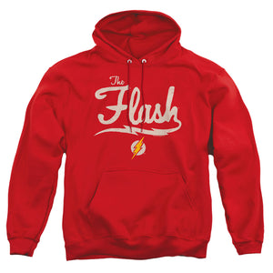 AN OFFCIALLY LICENSED JLA OLD SCHOOL FLASH ADULT UNISEX PULLOVER HOODIE RED