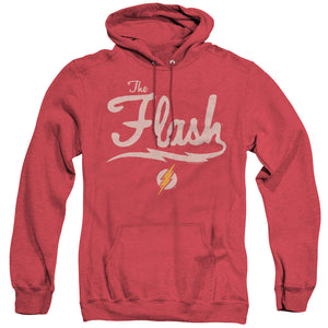 AN OFFCIALLY LICENSED JLA OLD SCHOOL FLASH ADULT UNISEX HEATHER PULLOVER HOODIE RED