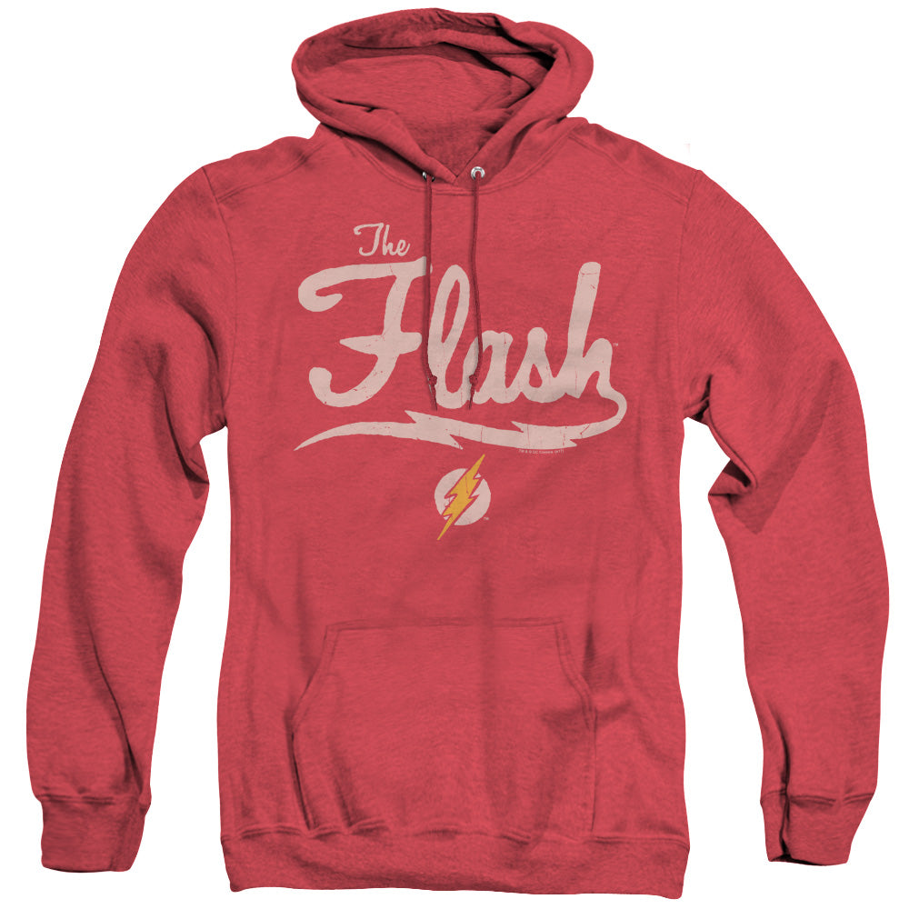 AN OFFCIALLY LICENSED JLA OLD SCHOOL FLASH ADULT UNISEX HEATHER PULLOVER HOODIE RED