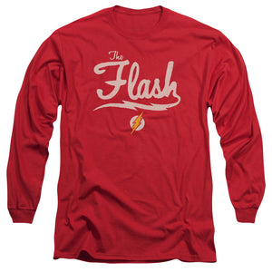 AN OFFCIALLY LICENSED JLA OLD SCHOOL FLASH MEN'S LONG SLEEVE T-SHIRT RED