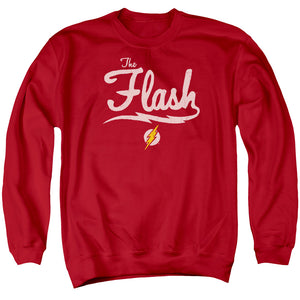 AN OFFCIALLY LICENSED JLA OLD SCHOOL FLASH ADULT UNISEX CREWNECK SWEATSHIRT RED