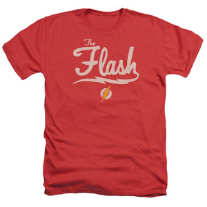 AN OFFCIALLY LICENSED JLA OLD SCHOOL FLASH MEN'S HEATHER T-SHIRT RED